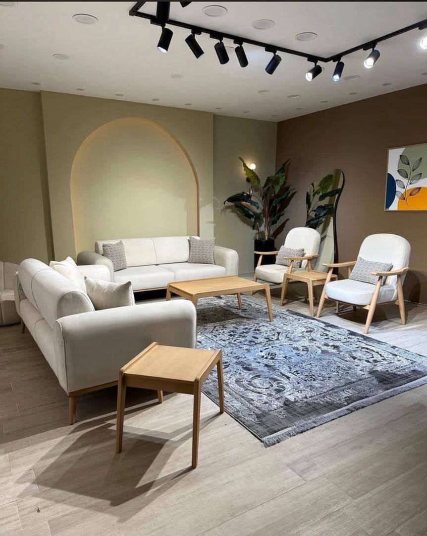 مبلمان ۸ نفره مدل کارن (Karen) تختخواب‌شو | کم جاگیر، پارچه لینا و چوب روسی