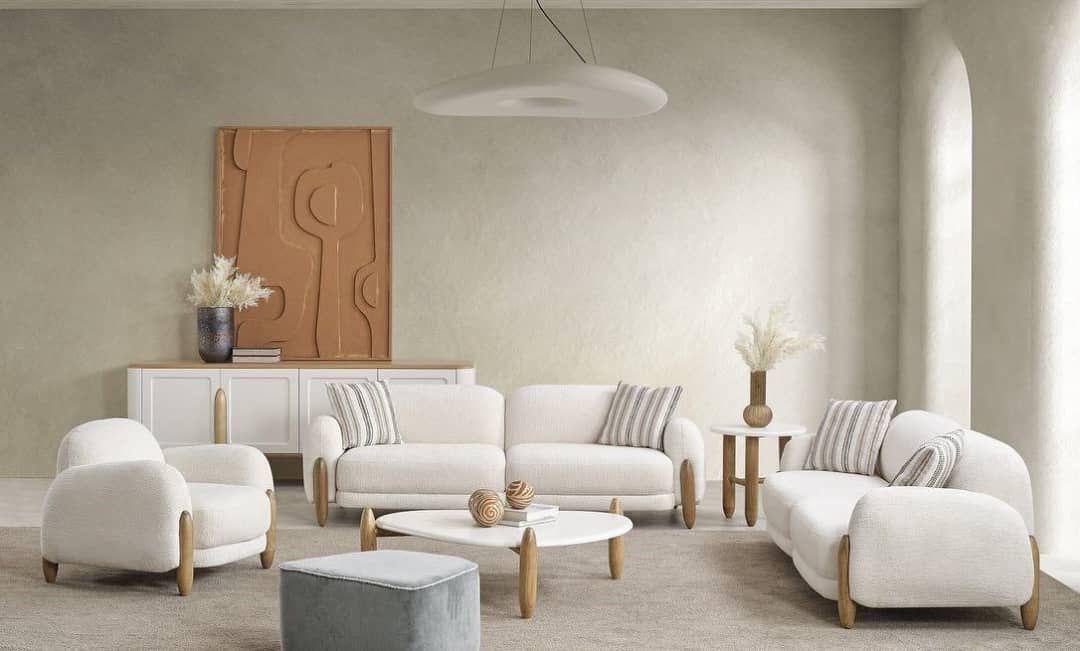 مبلمان ۸ نفره مدل پاندا (Panda) پارچه لینا، چوب روسی | طراحی مینیمال و شیک