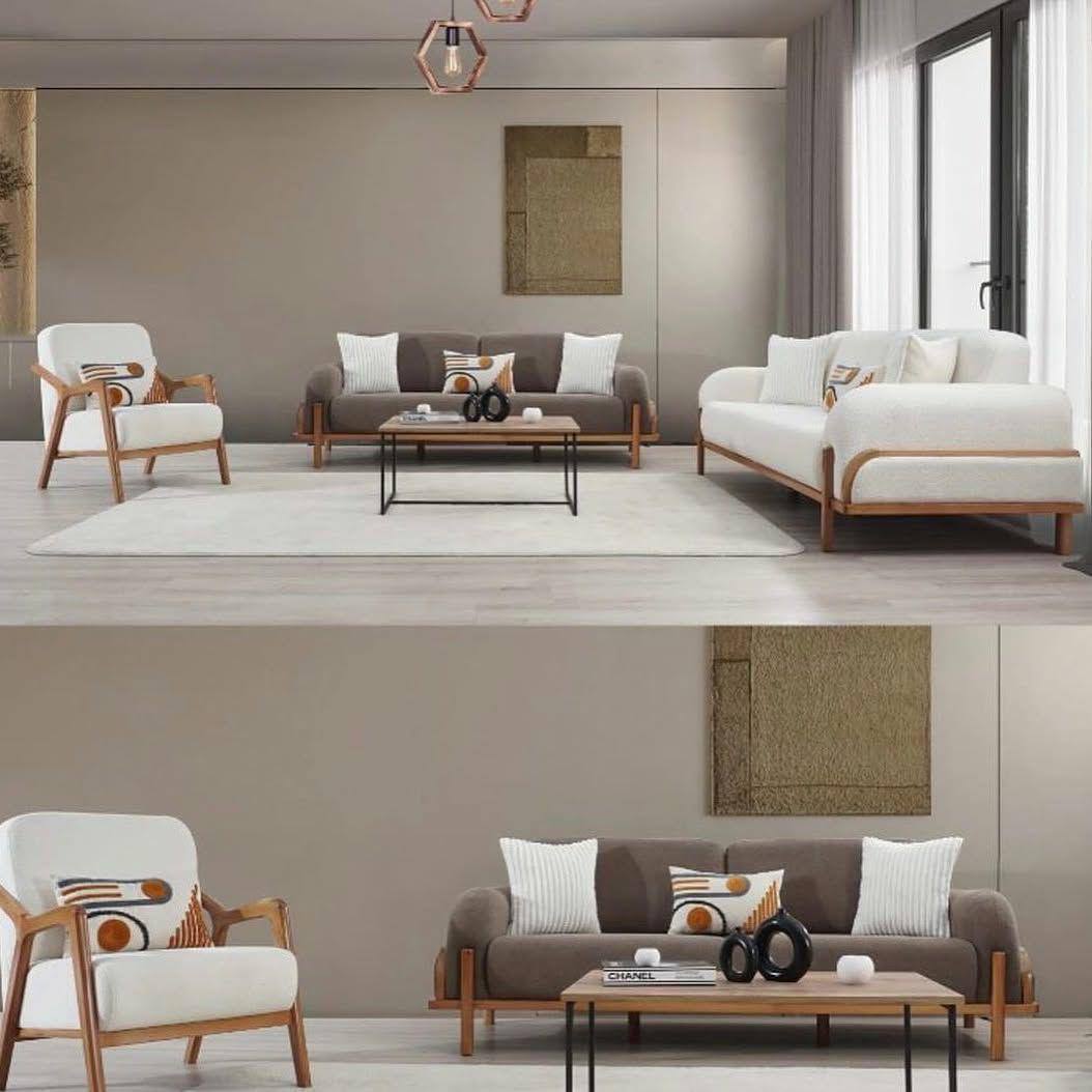 مبلمان ۸ نفره مدل سویل (Sevil) تختخواب‌شو | پارچه یوتا و کلاف چوب روسی نمایان